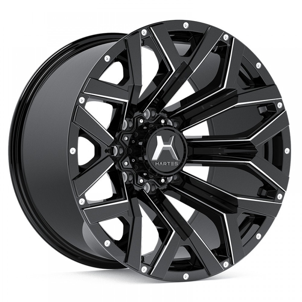 Hartes Metal Hawkish Black Edge Milled Milled Dimple Wheel (20" x 10.0", -18  Offset, 8x170 Bolt Pattern, 125.2mm Hub) vzn119589