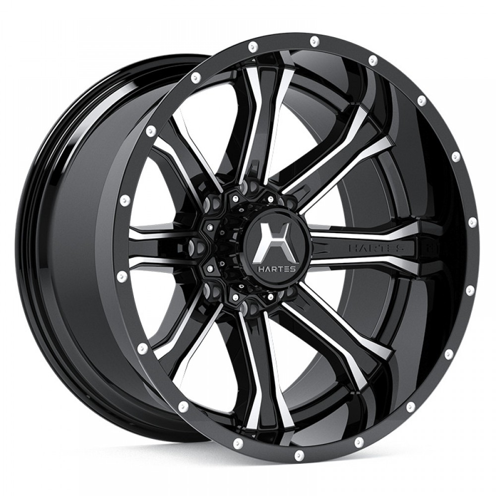 Hartes Metal Strike Black Machined Face Milled Dimple Wheel (22" x 12.0", -44  Offset, 8x170 Bolt Pattern, 125.2mm Hub) vzn119578