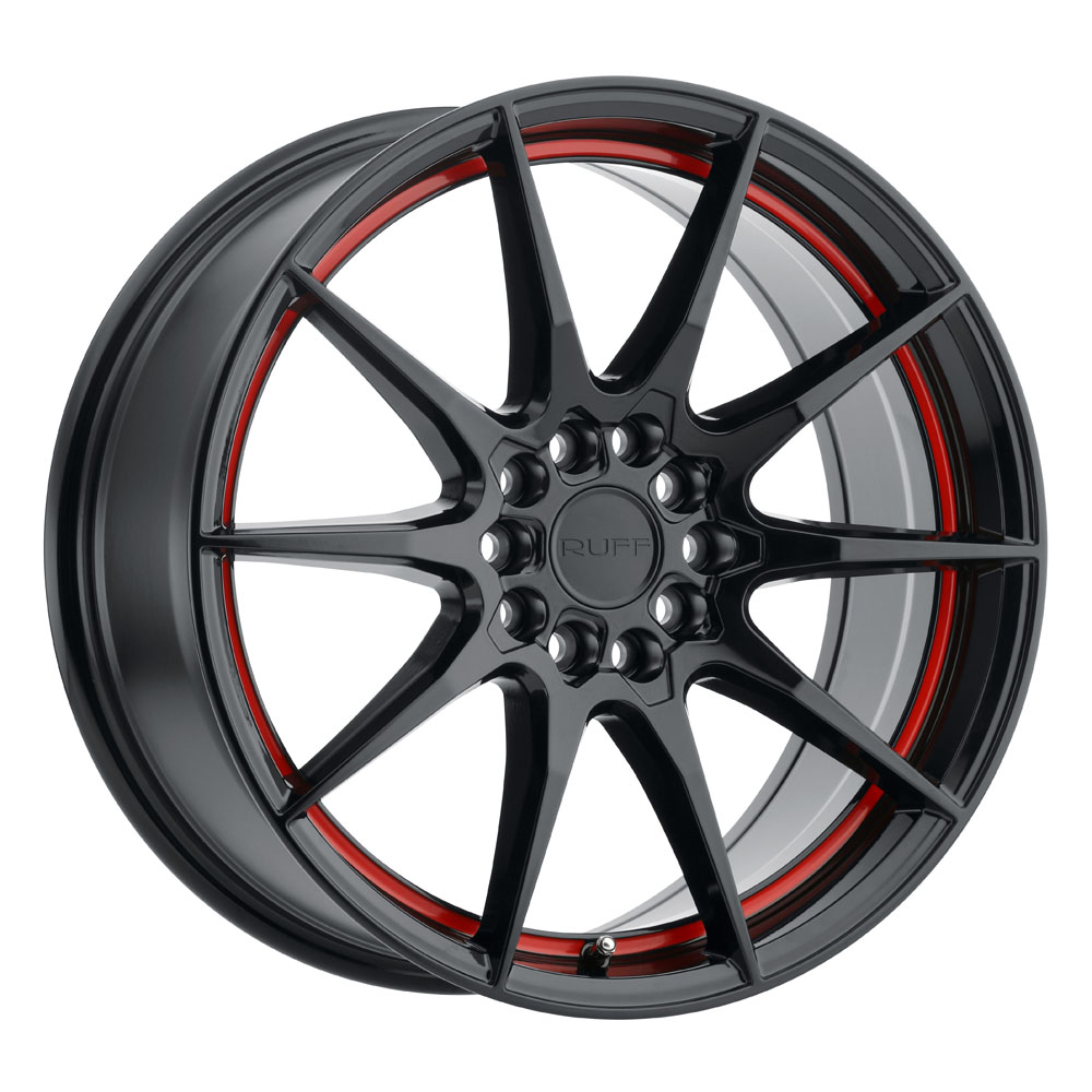 Ruff SPEEDSTER GLOSS BLACK W/ RED STRIPE Wheel (17" x 7.5", +38 Offset, 5X100/5X114.3 Bolt Pattern, 72.1 mm Hub) vzn116016