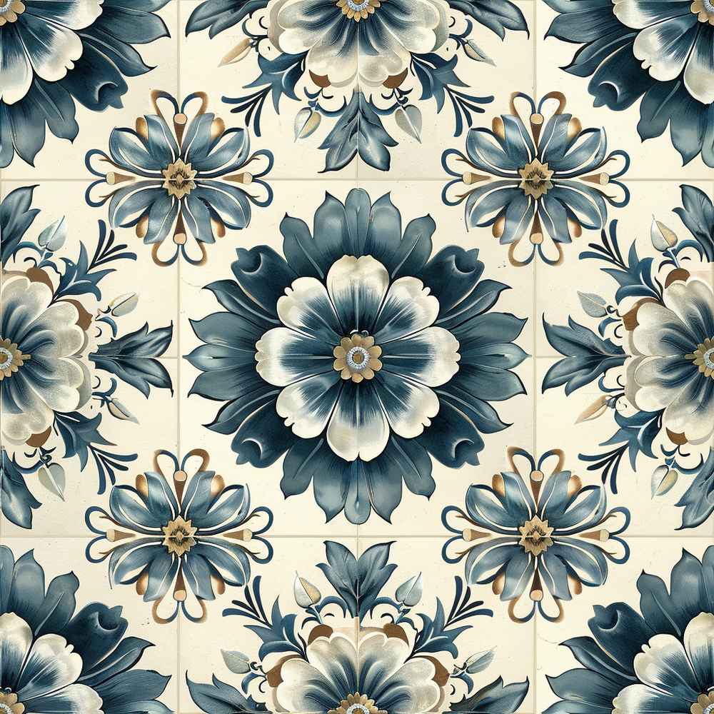 Vicrez Vinyl Decor vzv10961 Victorian Tile Blue 5ft x 59ft (Full Roll)