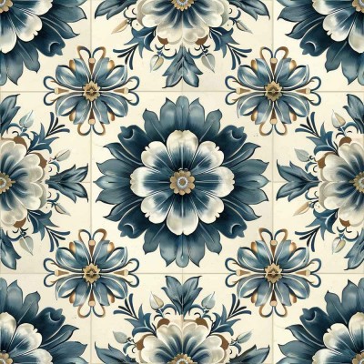 Vicrez Vinyl Decor vzv10961 Victorian Tile Blue 5ft x 59ft (Full Roll)